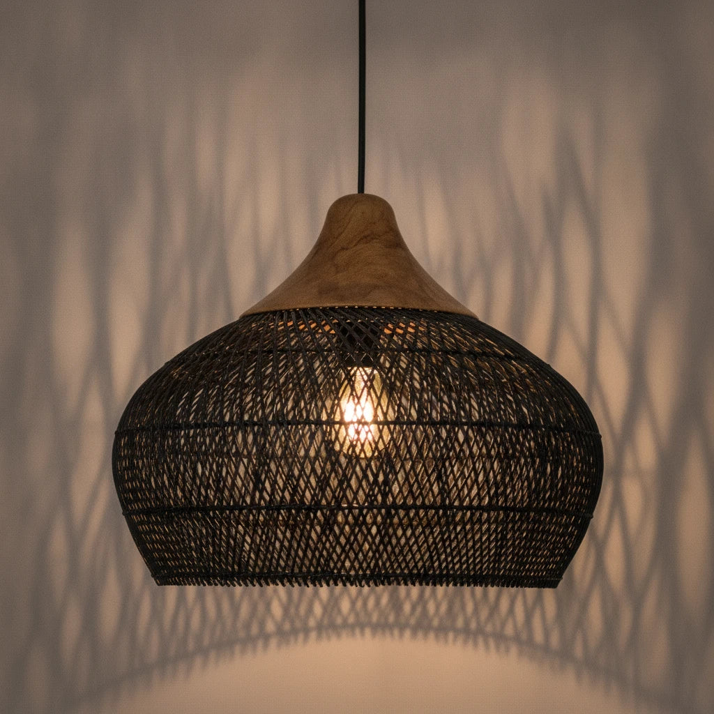 suspension-boule-metal-tresse-noir-bois section4 Image