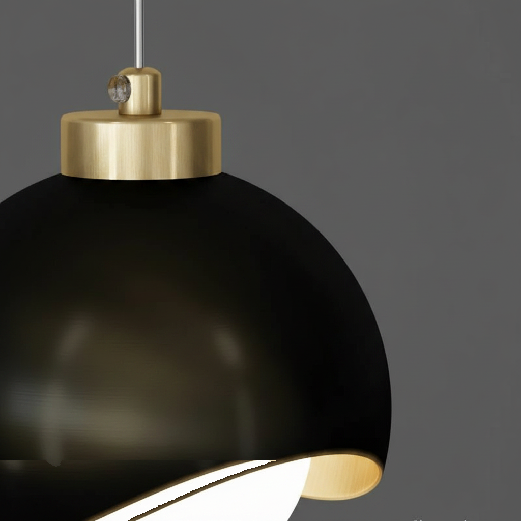 Suspension Boule Noire Dorée Design Globe Unique - gros plan sur les détails de fabrication