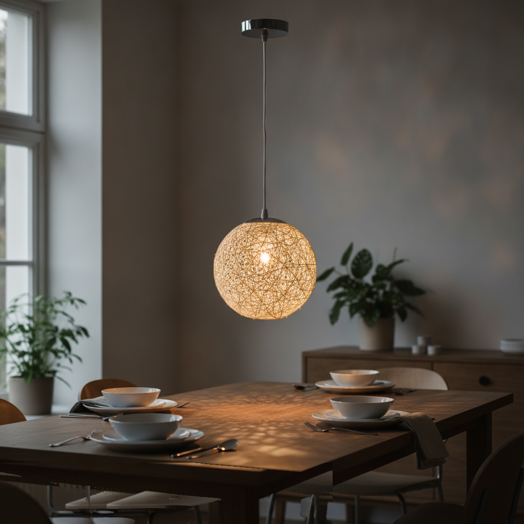 Suspension Boule Rotin Tressé Blanche — lit