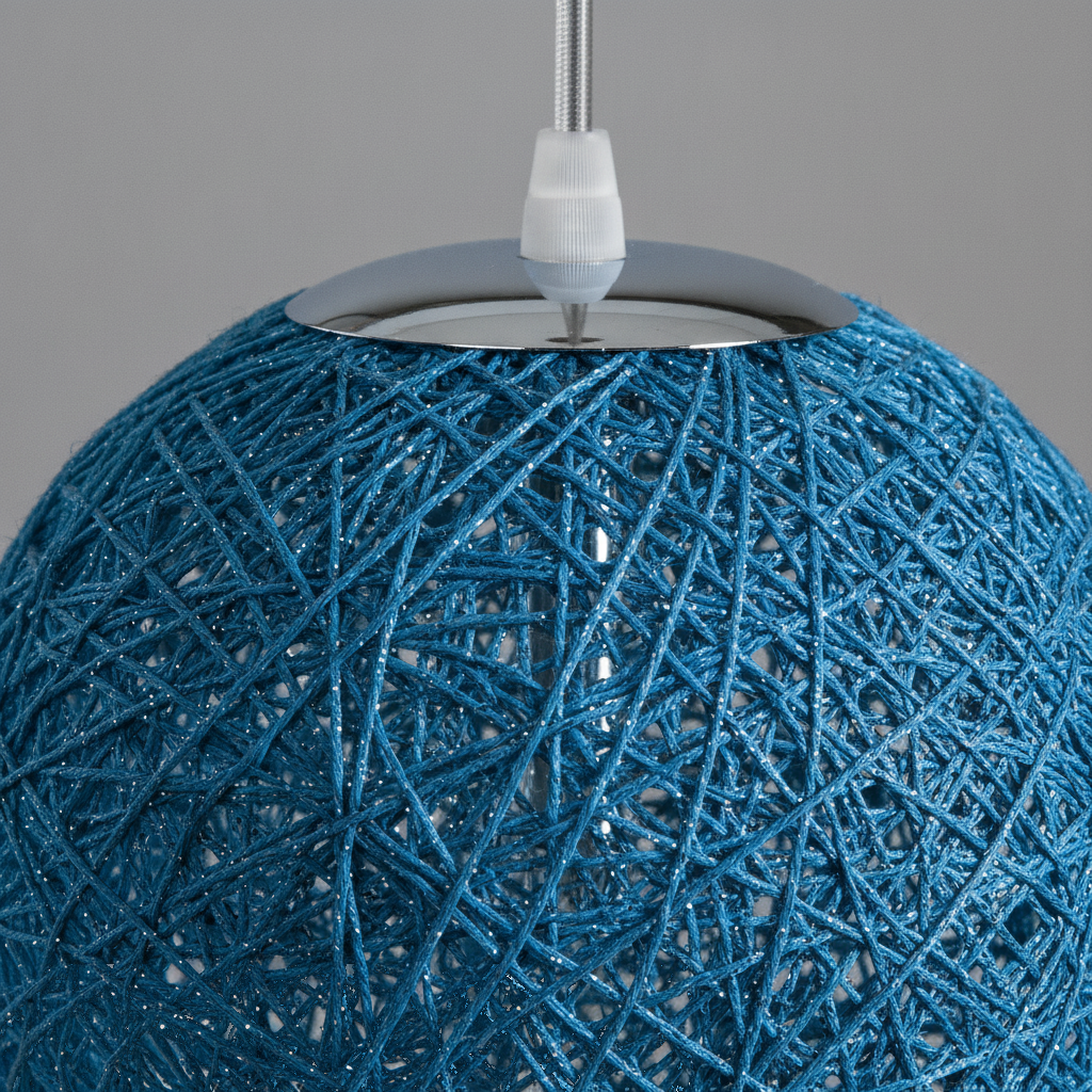 Suspension Boule Rotin Tressé Bleue — detail