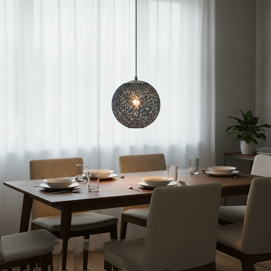 Suspension Boule Rotin Tressé Bleue — lit