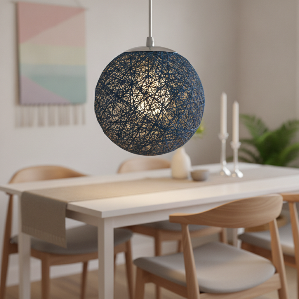 Suspension Boule Rotin Tressé Bleue — scene 1