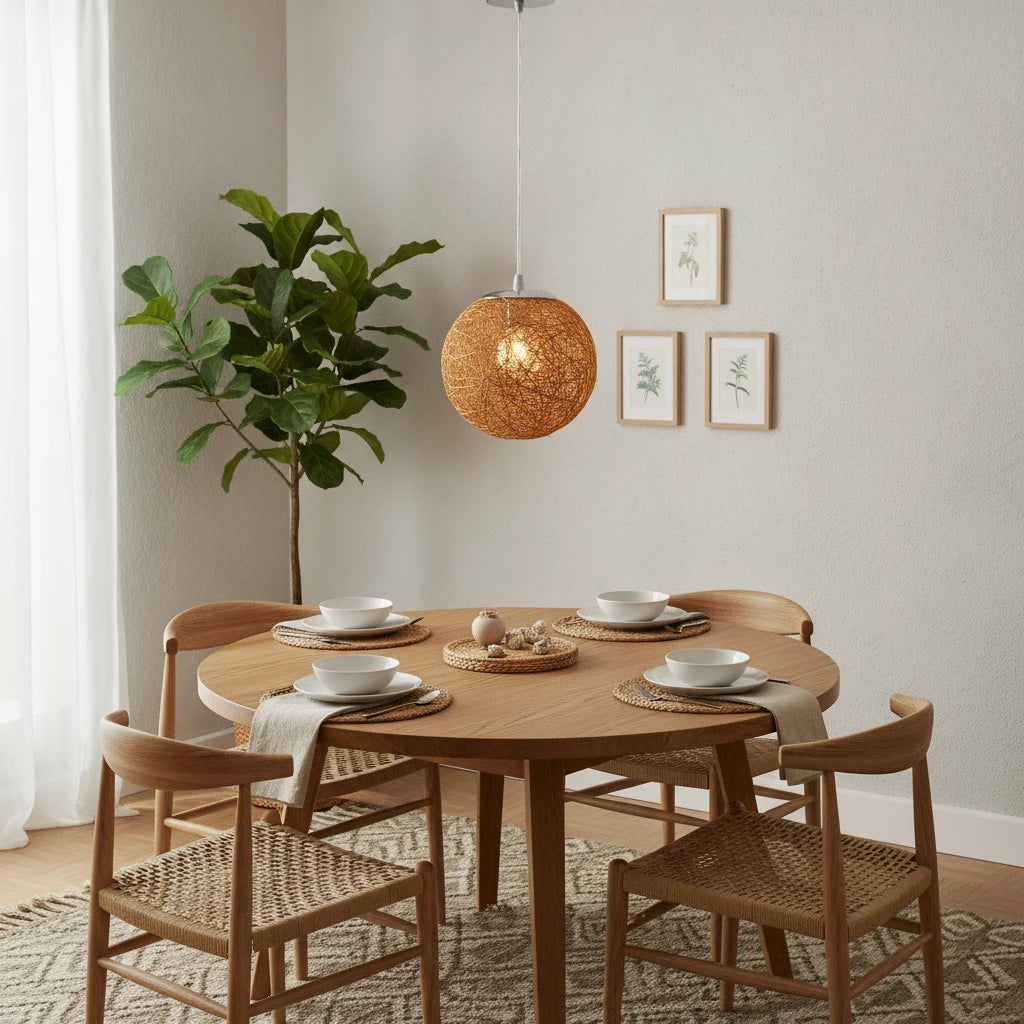 suspension-boule-rotin-tresse-bois-clair highlight Image