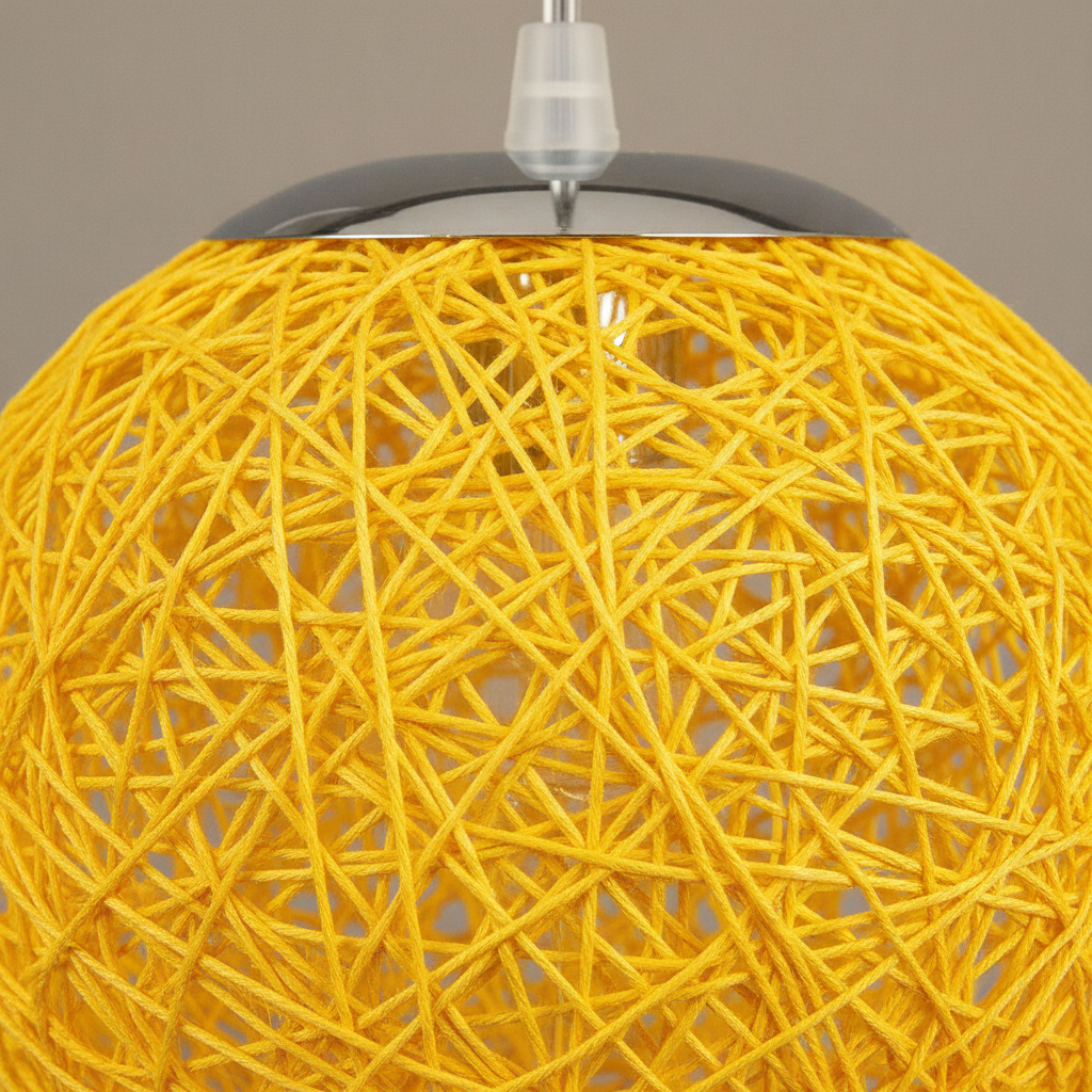 Suspension Boule Rotin Tressé Jaune — detail