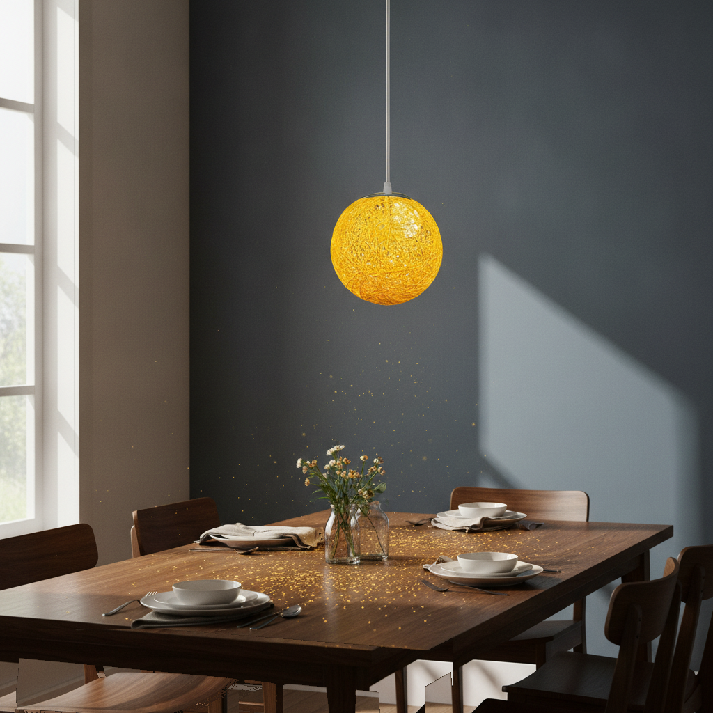 Suspension Boule Rotin Tressé Jaune — lit