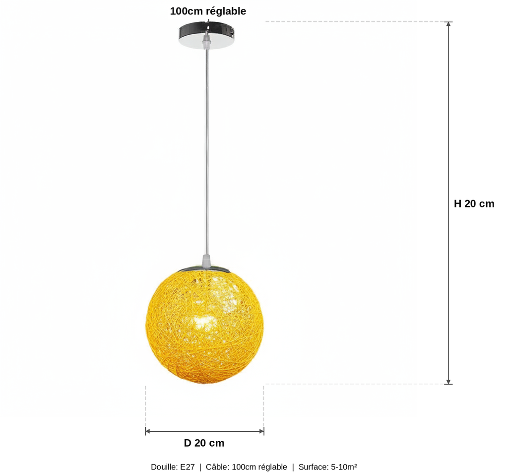 Suspension Boule Rotin Tressé Jaune — measures default