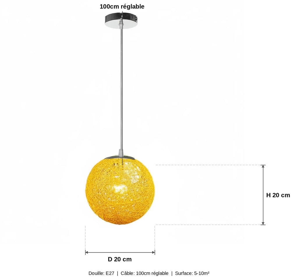 Suspension Boule Rotin Tressé Jaune — measures default