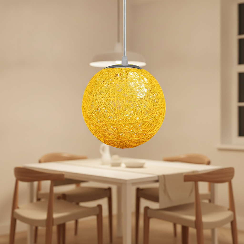 Suspension Boule Rotin Tressé Jaune — scene 1 Image