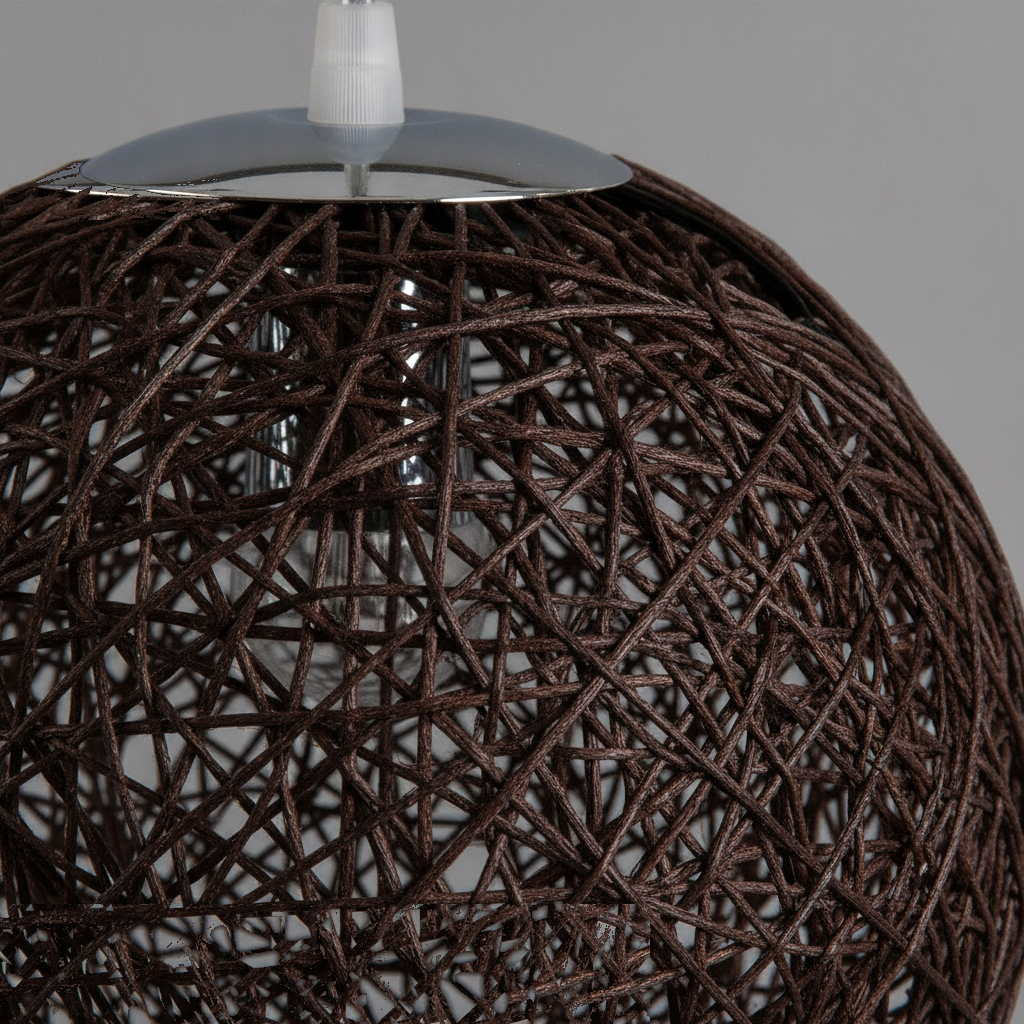 Suspension Boule Rotin Tressé Marron — detail