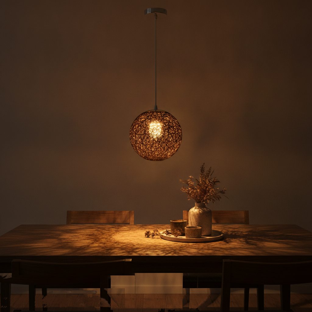 Suspension Boule Rotin Tressé Marron — lit