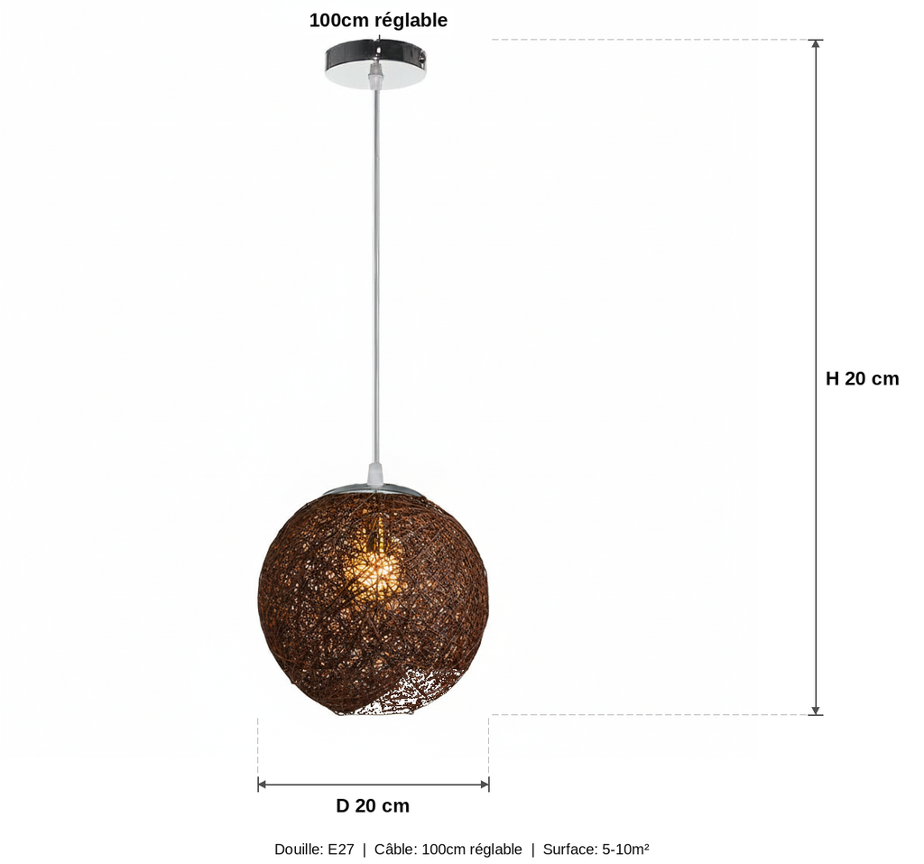 Suspension Boule Rotin Tressé Marron — measures default