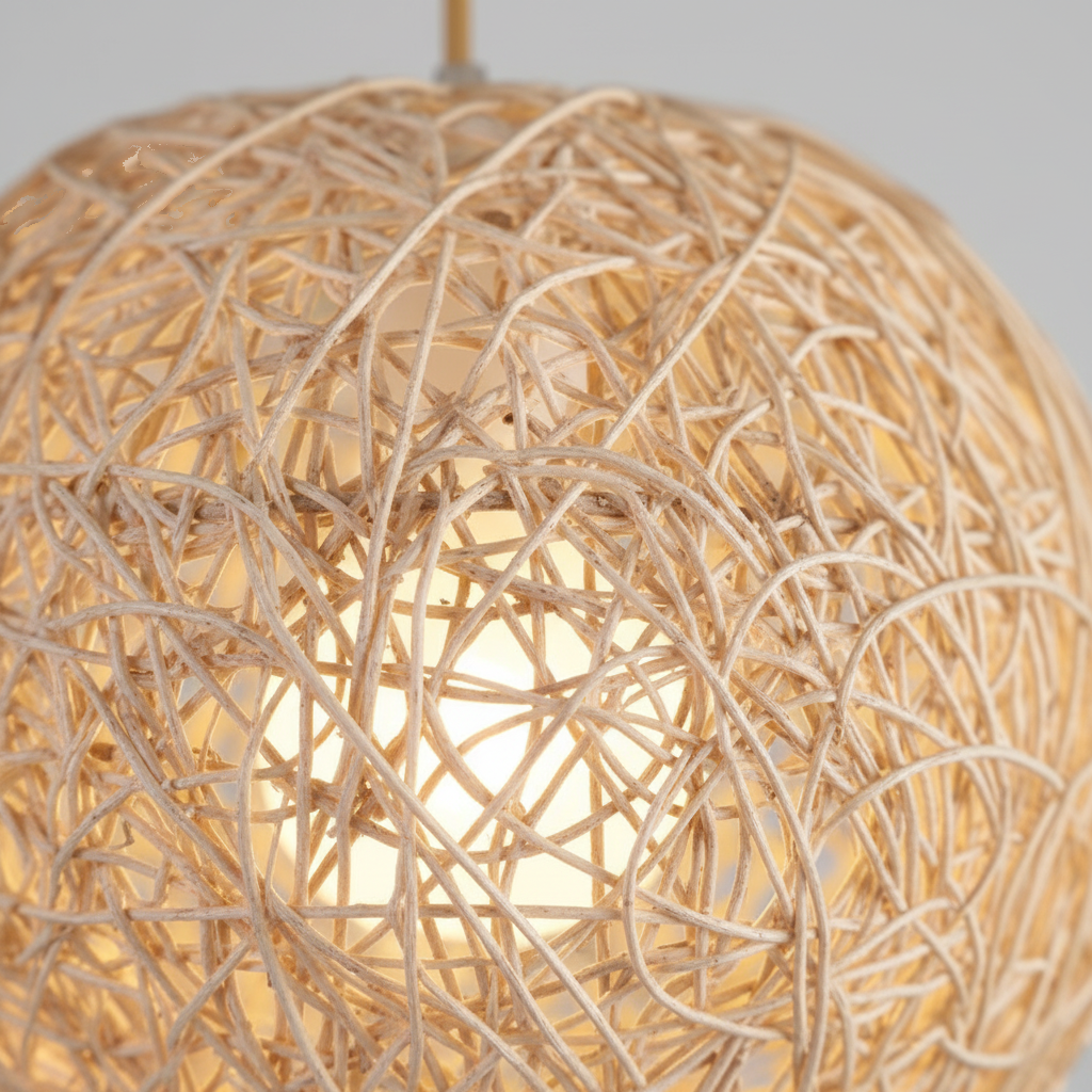 Suspension Boule Rotin Tressé Naturel 25cm - gros plan sur les détails de fabrication