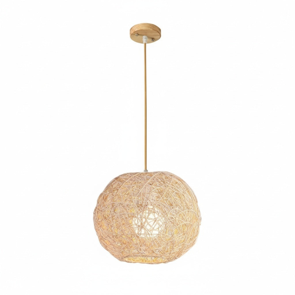 Suspension Boule Rotin Tressé Naturel 25cm - vue produit sur fond blanc