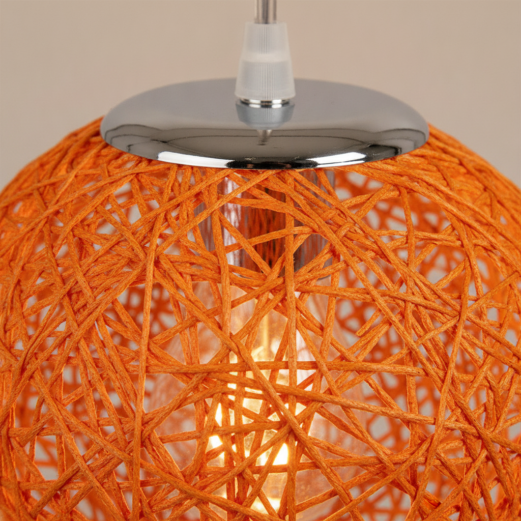 Suspension Boule Rotin Tressé Orange — detail