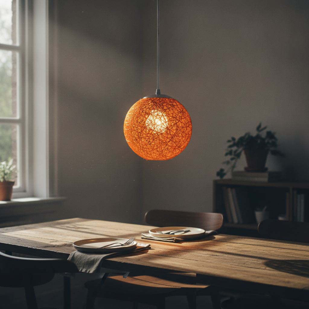 Suspension Boule Rotin Tressé Orange — lit