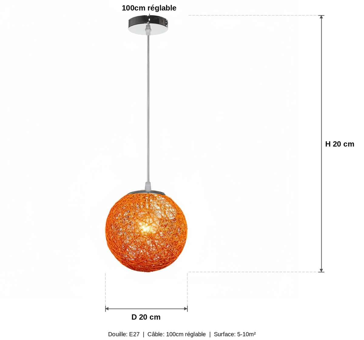 Suspension Boule Rotin Tressé Orange — measures default