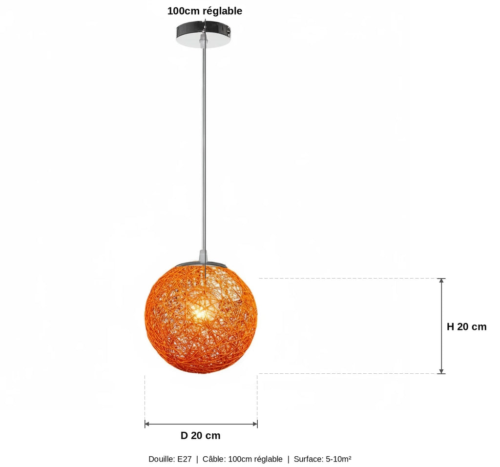 Suspension Boule Rotin Tressé Orange — measures default
