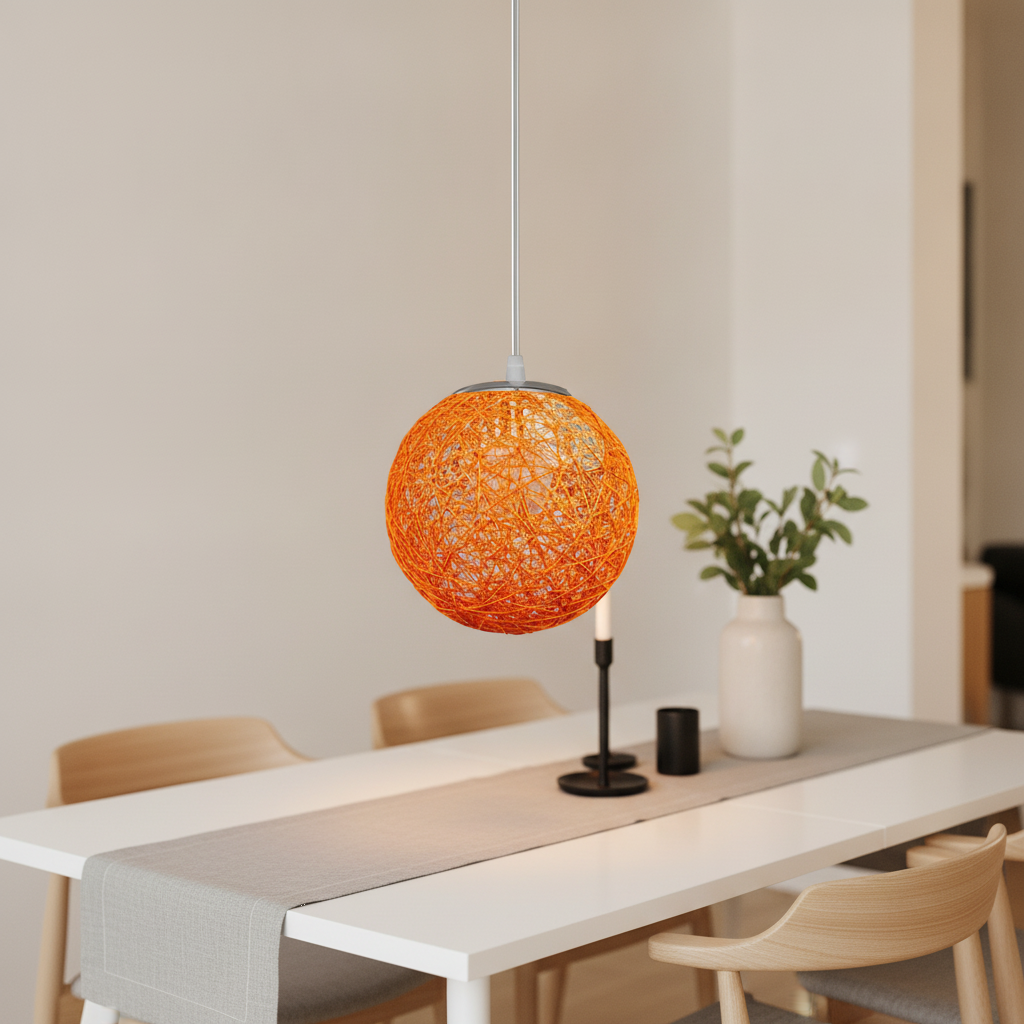 Suspension Boule Rotin Tressé Orange — scene 1 Image