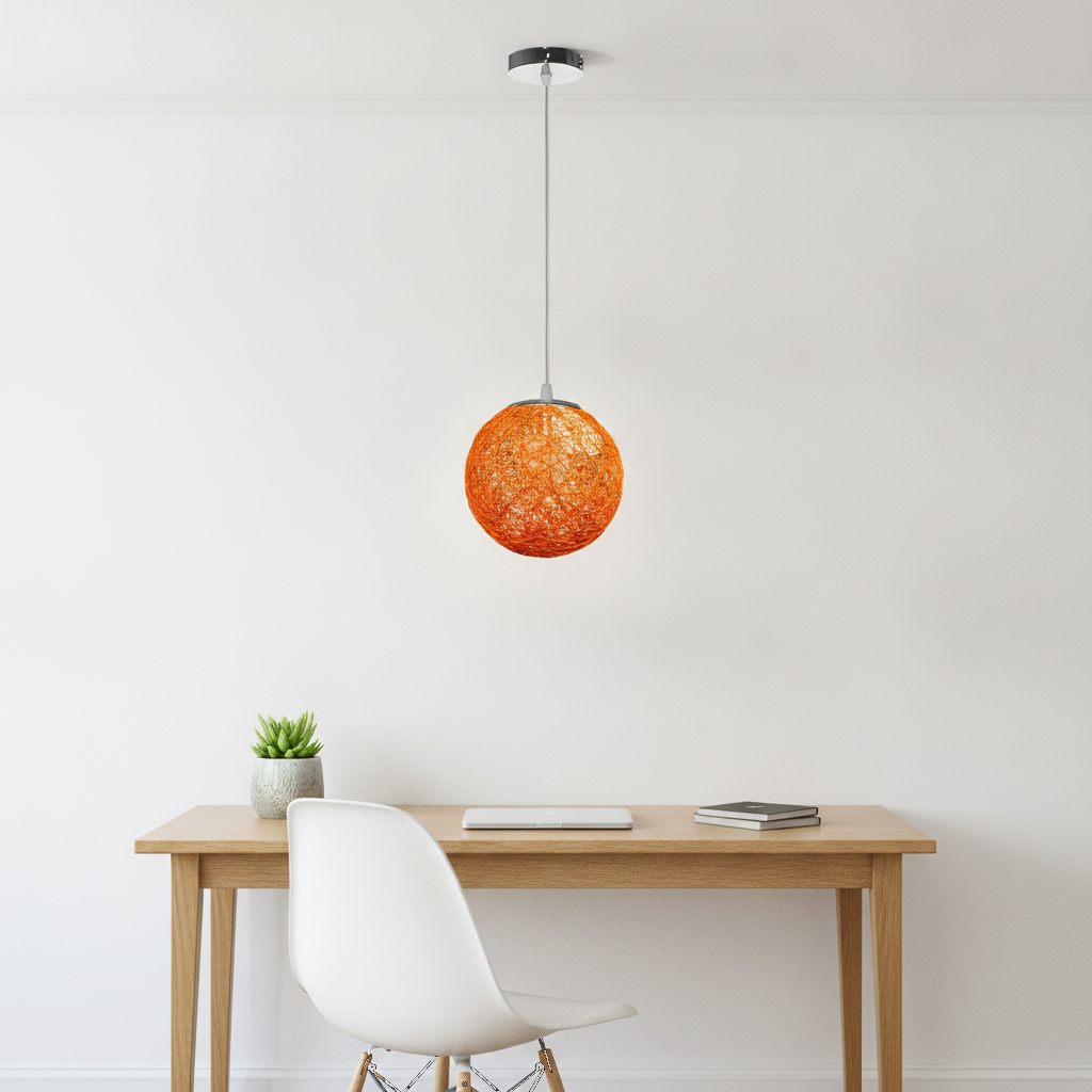Suspension Boule Rotin Tressé Orange — scene 2