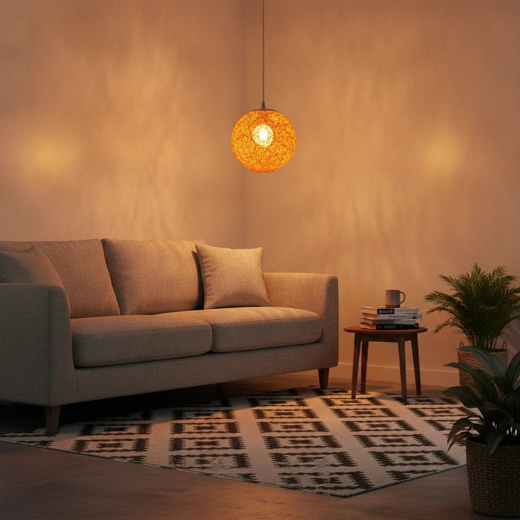 suspension-boule-rotin-tresse-orange section3 Image