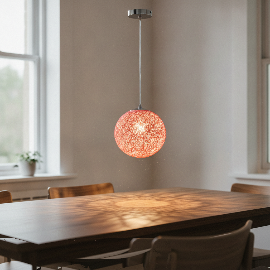 Suspension Boule Rotin Tressé Rose — lit