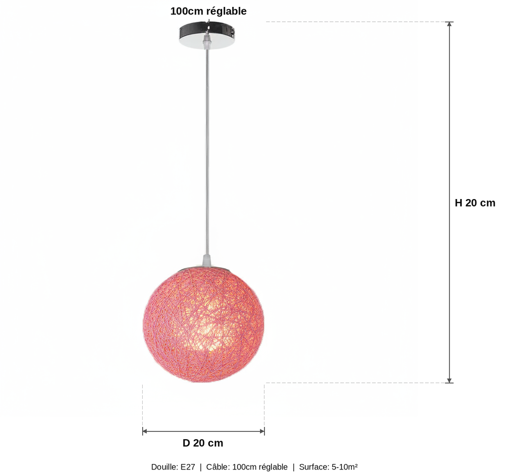 Suspension Boule Rotin Tressé Rose — measures default