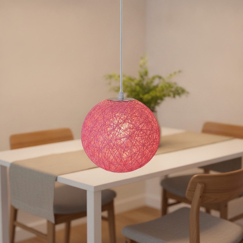 Suspension Boule Rotin Tressé Rose — scene 1