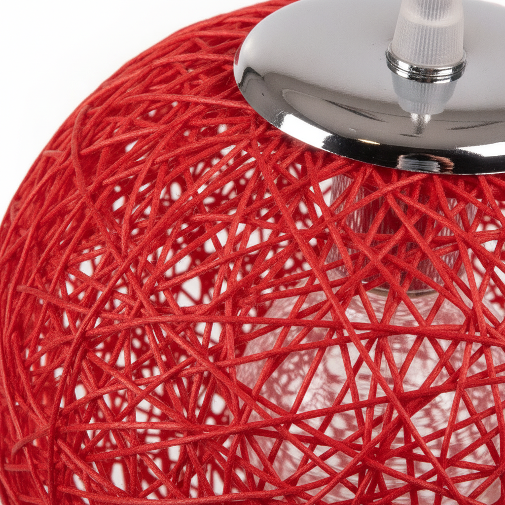 Suspension Boule Rotin Tressé Rouge — detail