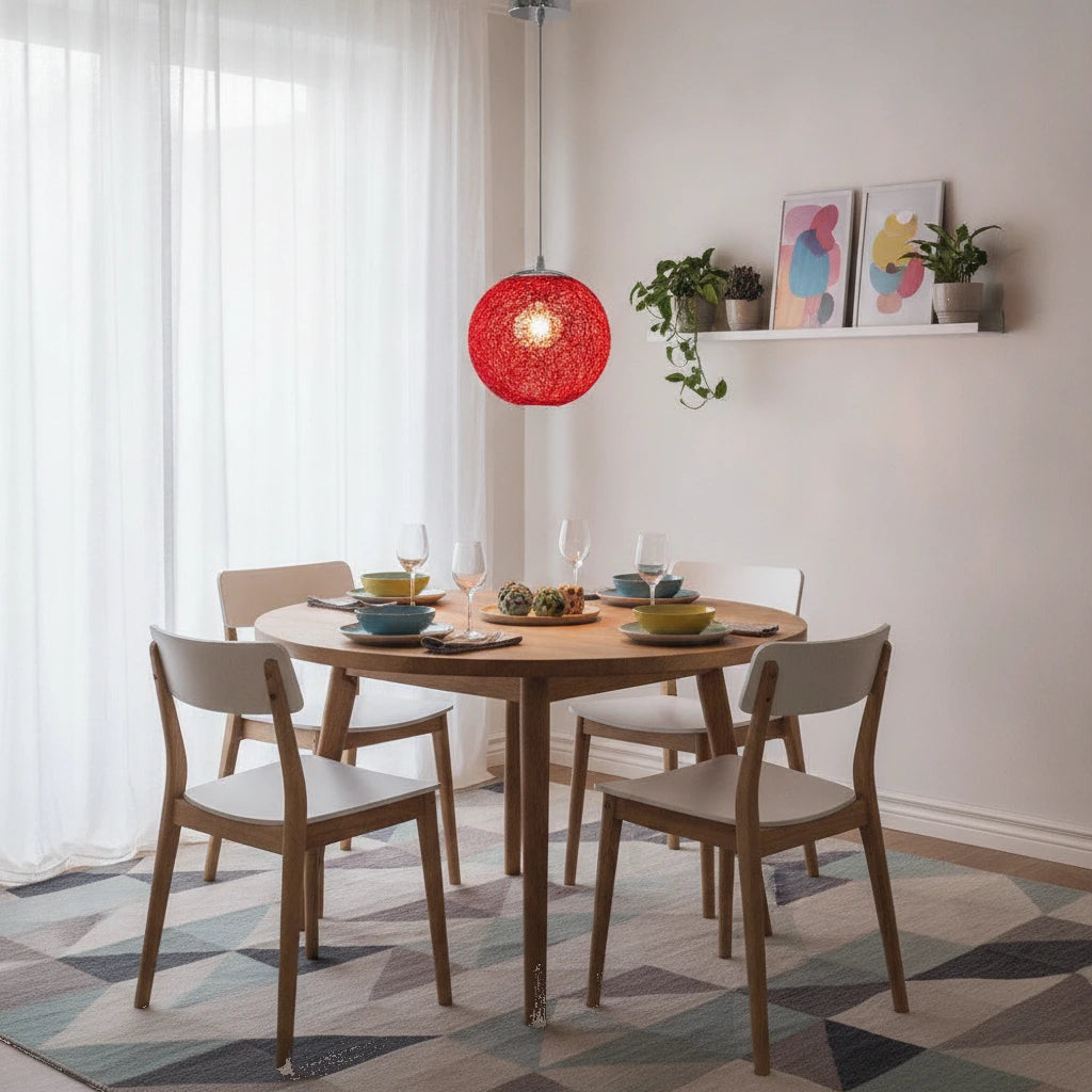 suspension-boule-rotin-tresse-rouge highlight Image