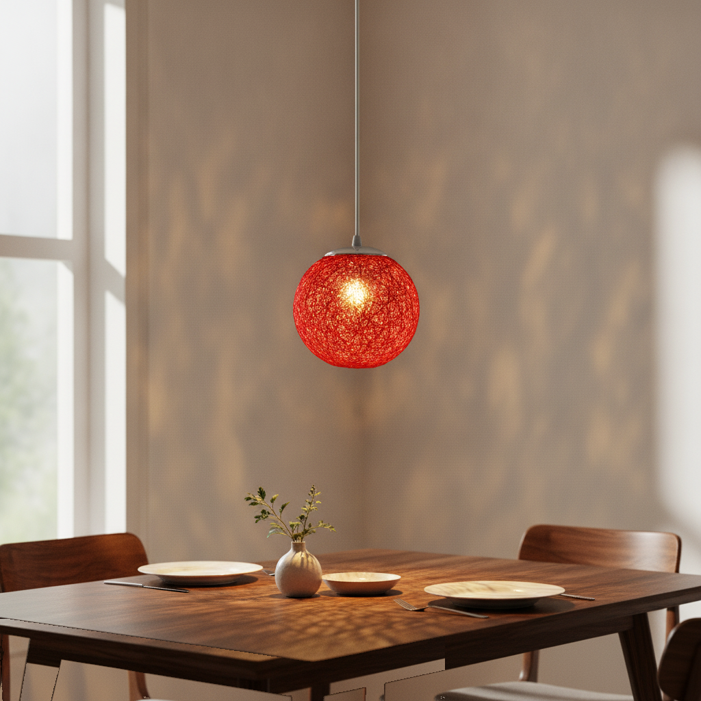 Suspension Boule Rotin Tressé Rouge — lit