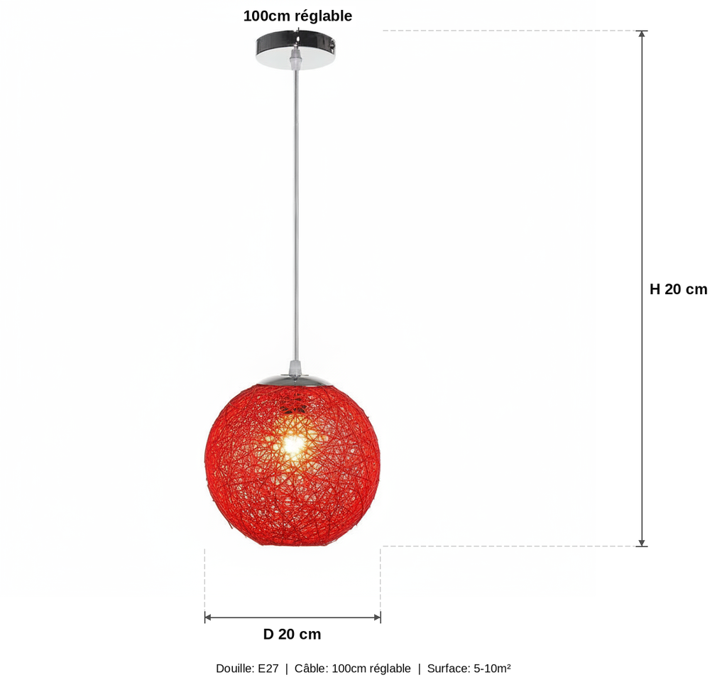 Suspension Boule Rotin Tressé Rouge — measures default