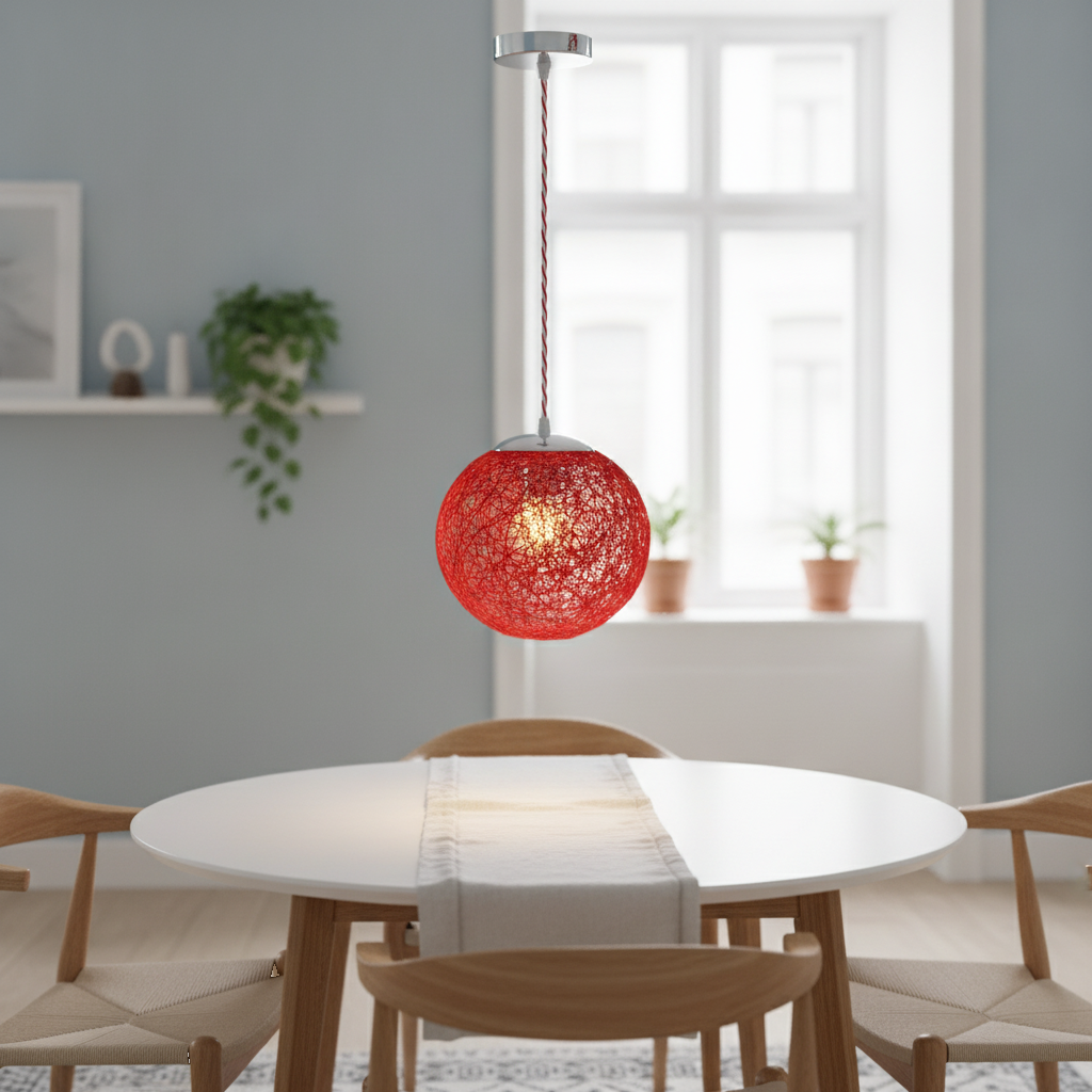 Suspension Boule Rotin Tressé Rouge — scene 1