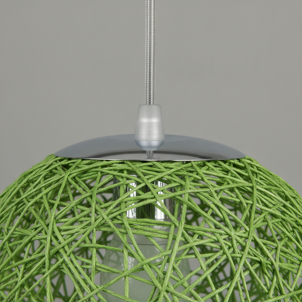 Suspension Boule Rotin Tressé Vert — detail