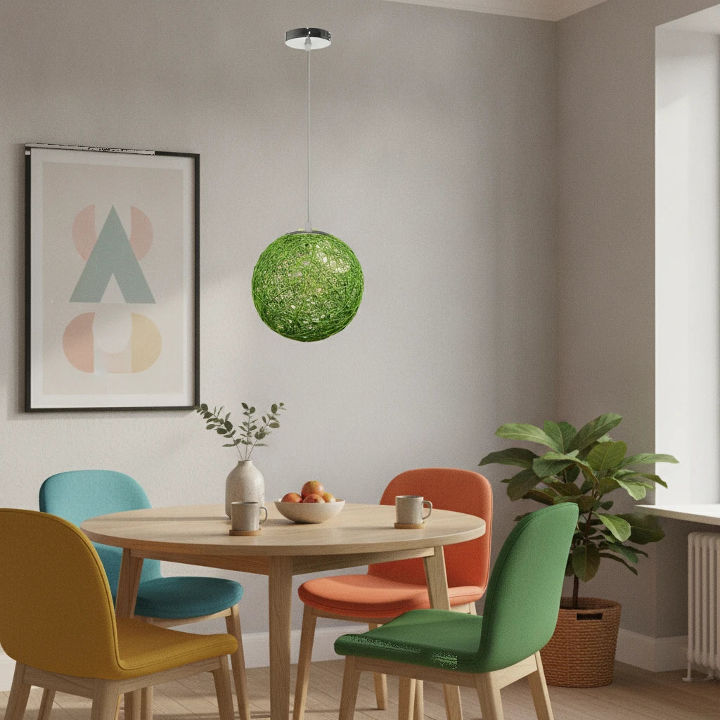 suspension-boule-rotin-tresse-vert highlight Image