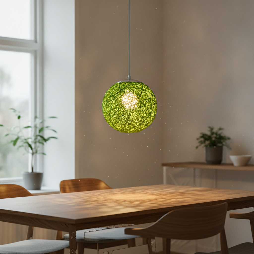 Suspension Boule Rotin Tressé Vert — lit