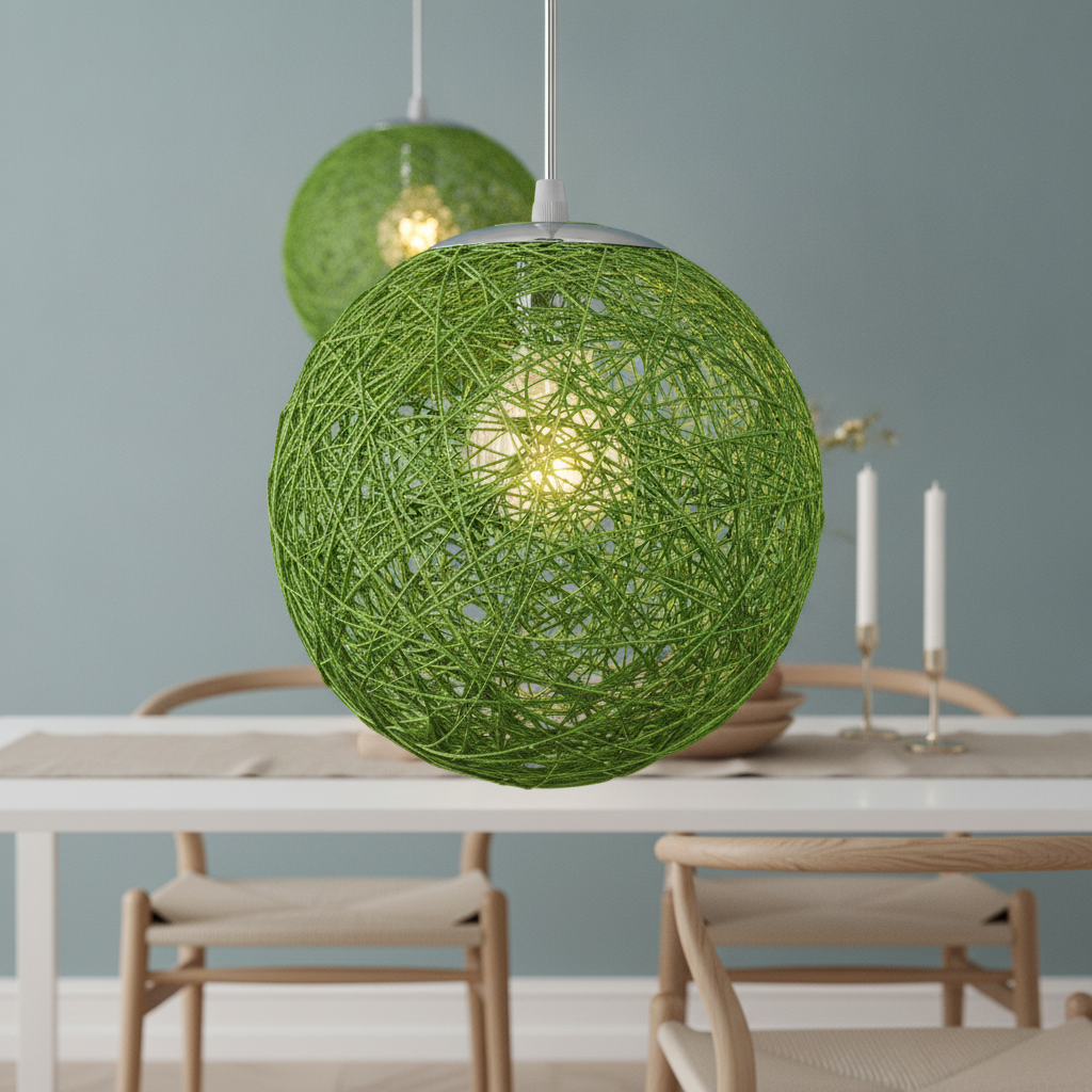 Suspension Boule Rotin Tressé Vert — scene 1