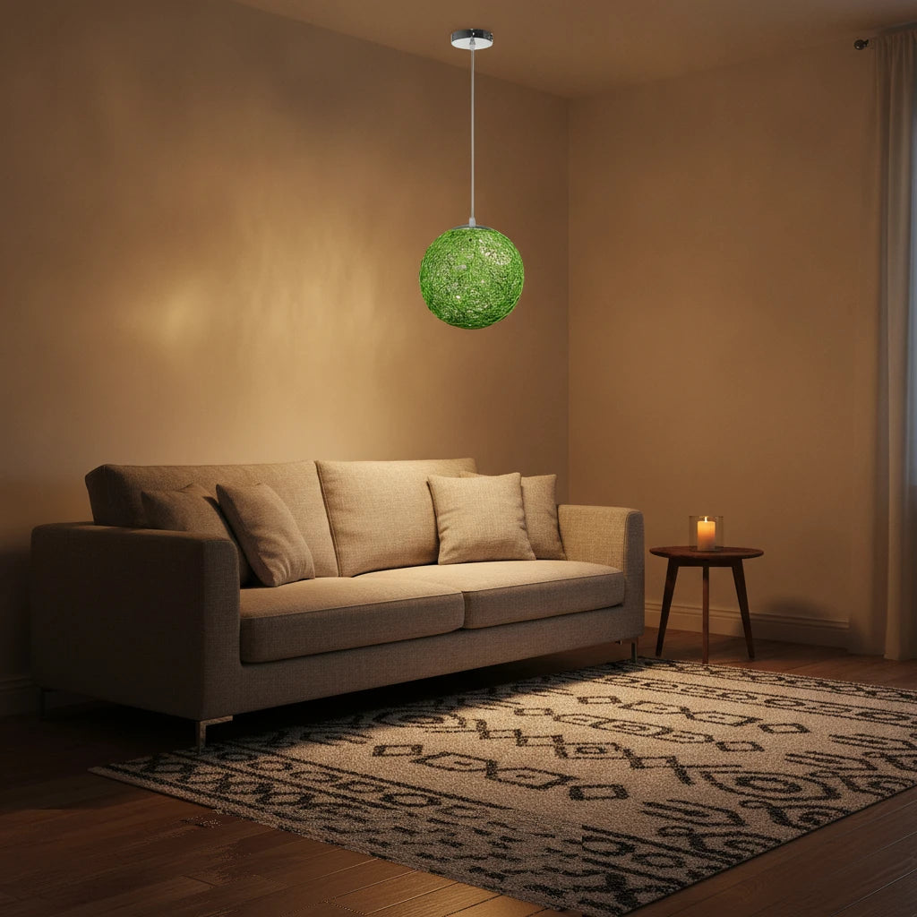 suspension-boule-rotin-tresse-vert section3 Image