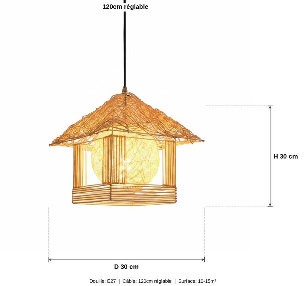 Suspension Cabane Rotin Tressé Nature — measures default