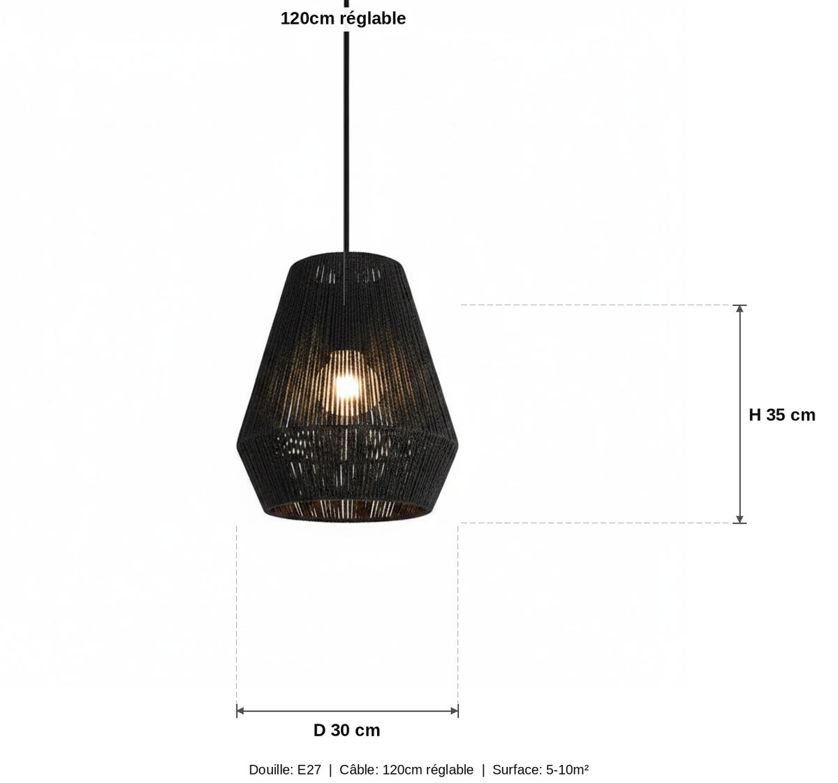 Suspension Cloche Corde Tressée Noire — measures default