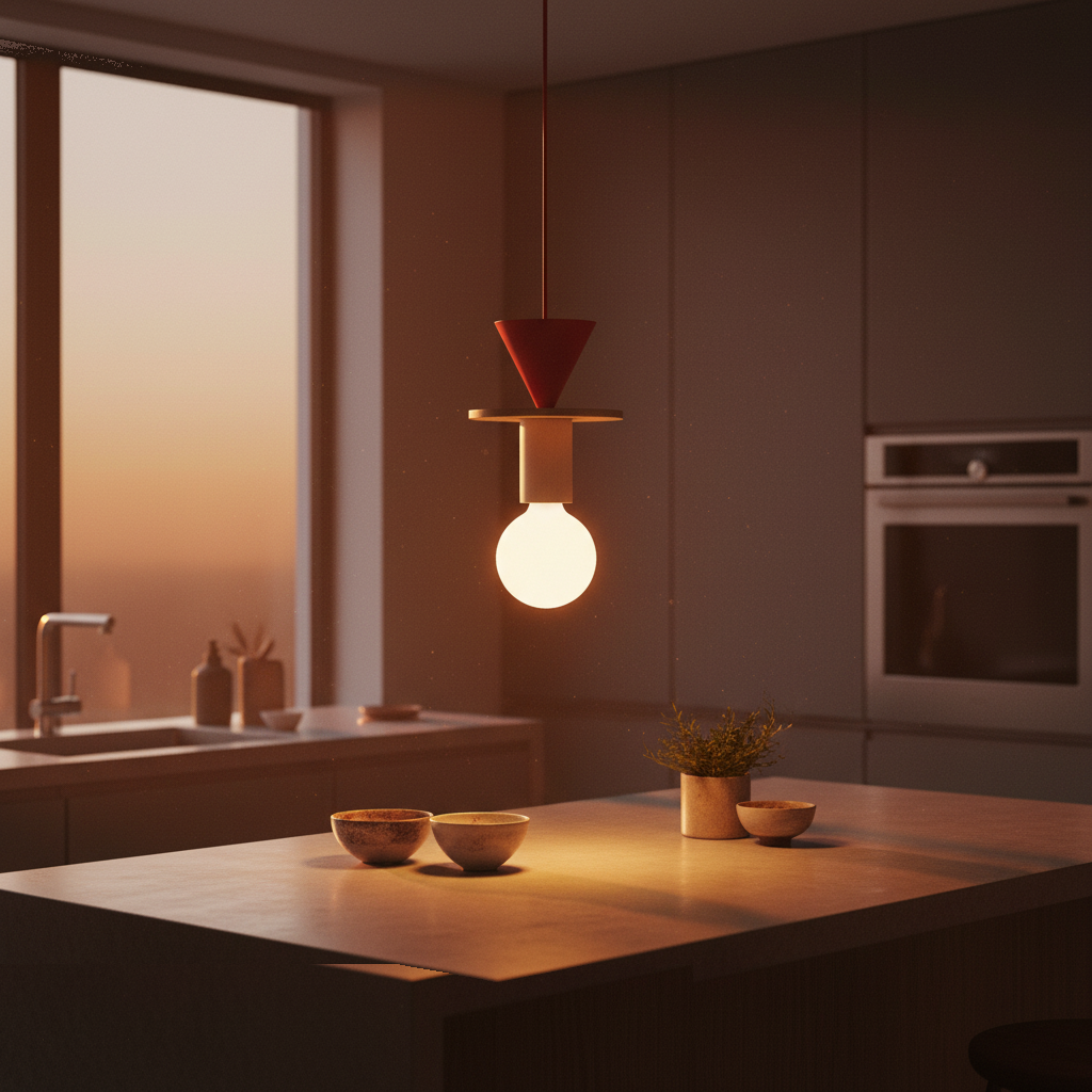 Suspension Conique Bois et Métal Nordique allumée diffusant sa lumière