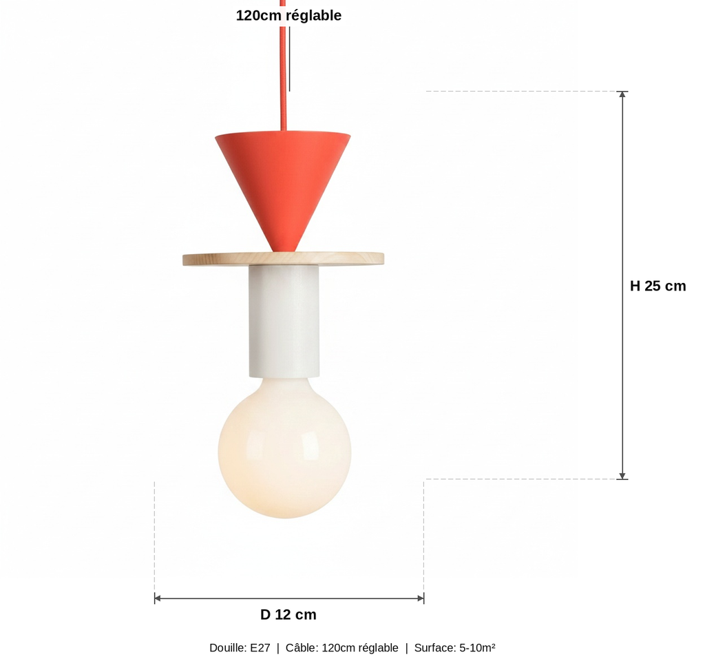Suspension Conique Bois et Métal Nordique - schéma des dimensions