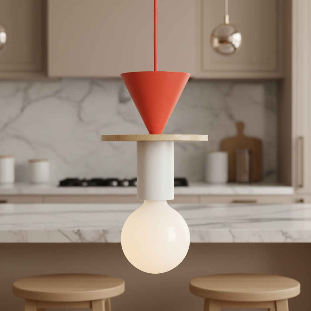 Suspension Conique Bois et Métal Nordique mise en ambiance dans un intérieur Image