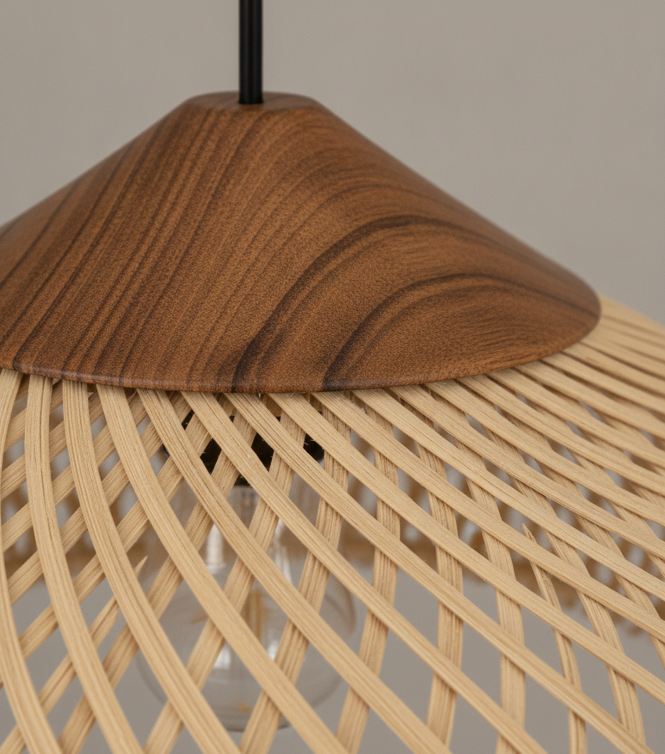 Suspension Conique Rotin Tressé Naturel — detail