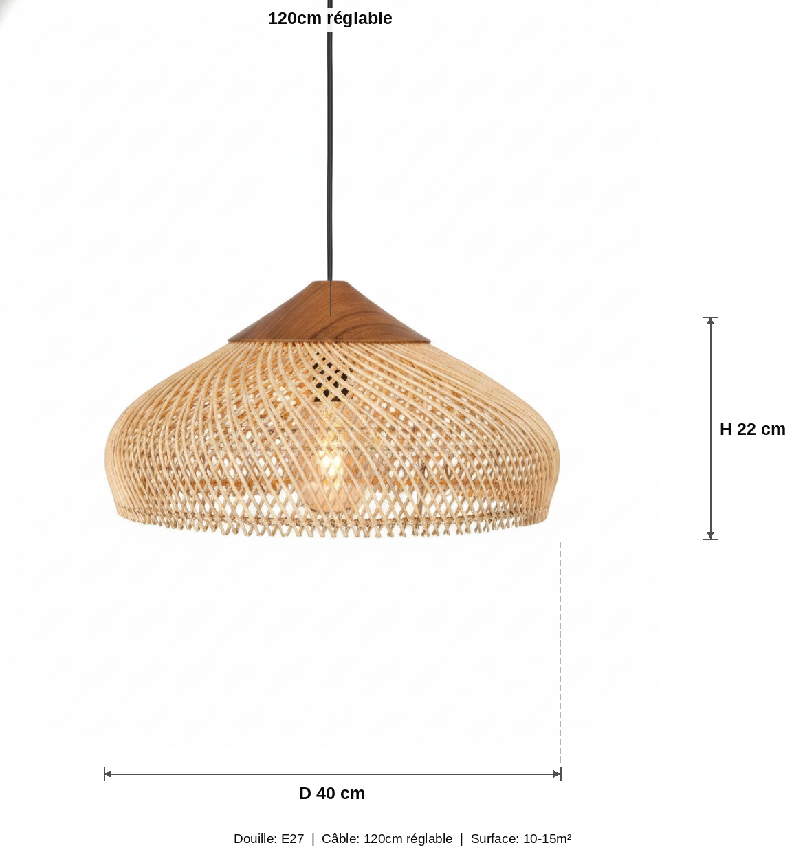 Suspension Conique Rotin Tressé Naturel — measures default