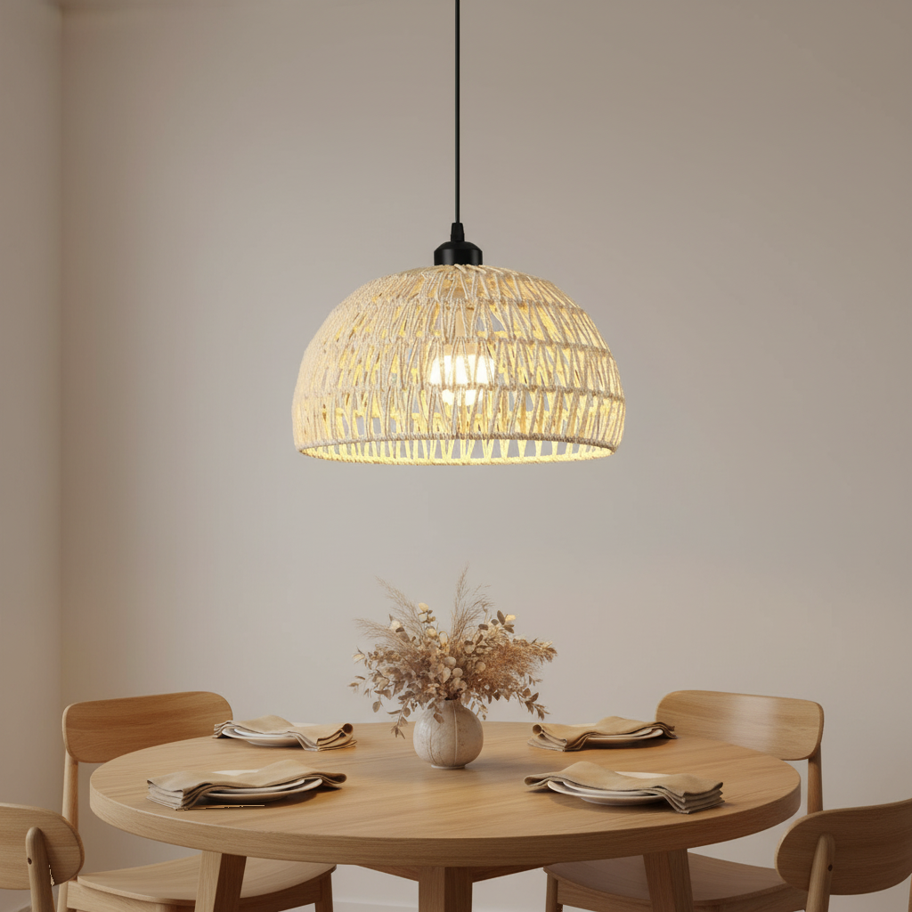 Suspension Corde Tressée Bohème Dôme Naturel mise en ambiance dans un intérieur