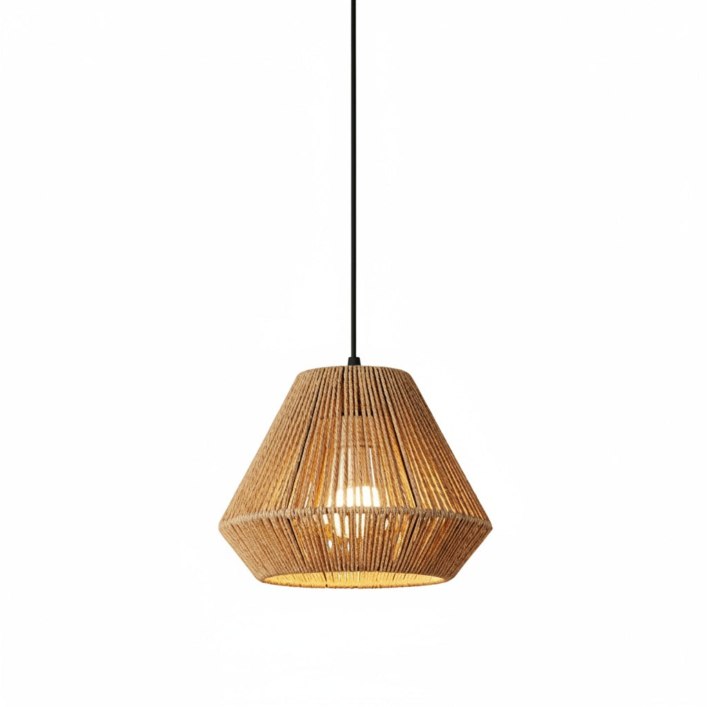 Suspension Corde Tressée Bohème - Abat-jour Géométrique - vue produit sur fond blanc