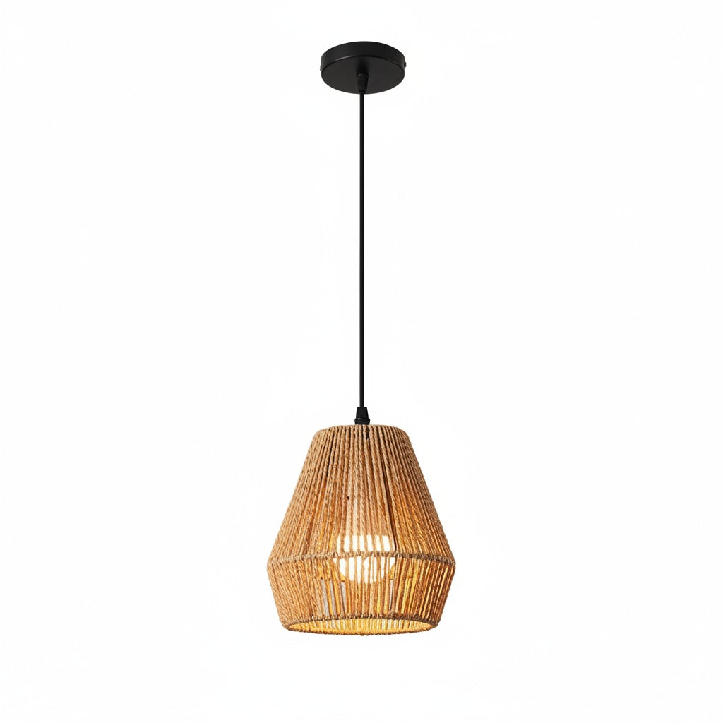 Suspension Corde Tressée Conique Bohème Naturelle - vue produit sur fond blanc