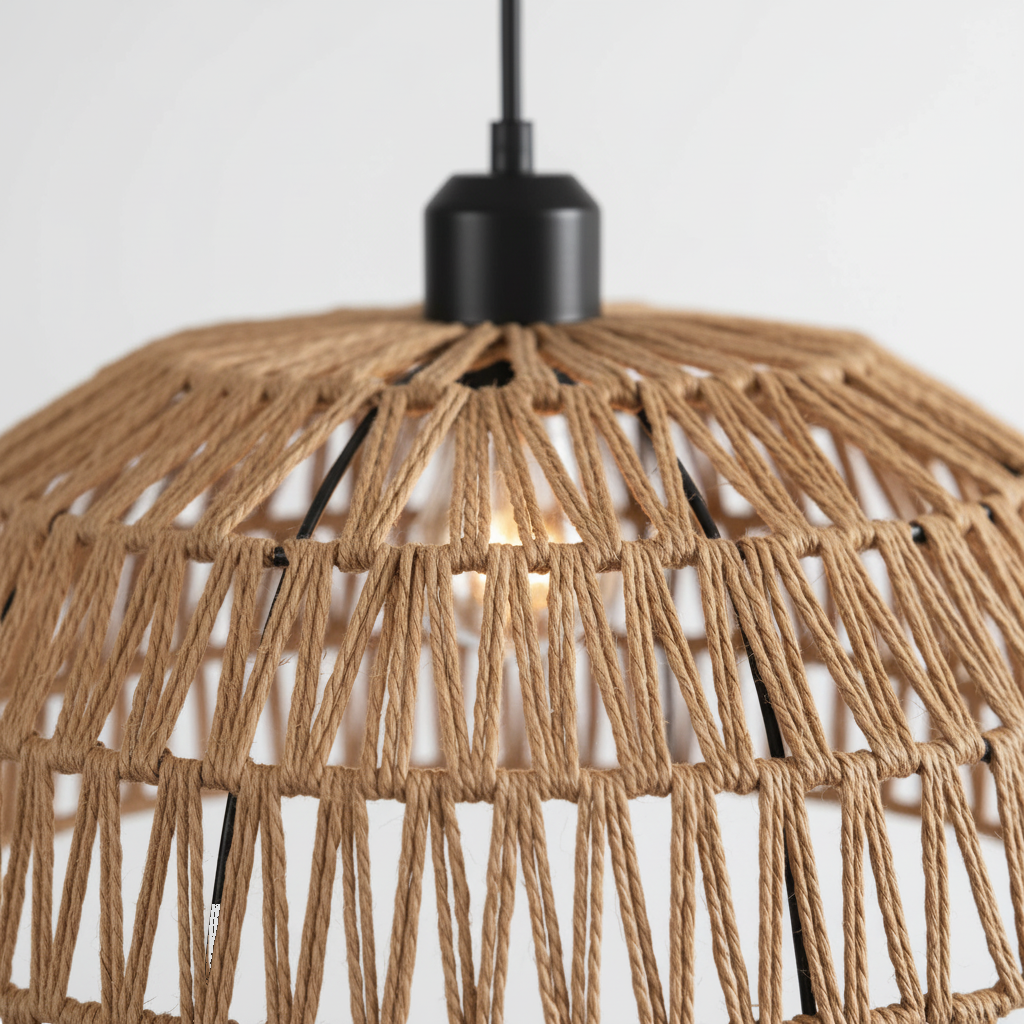 Suspension Corde Tressée Dôme Bohème Naturel 30cm - gros plan sur les détails de fabrication
