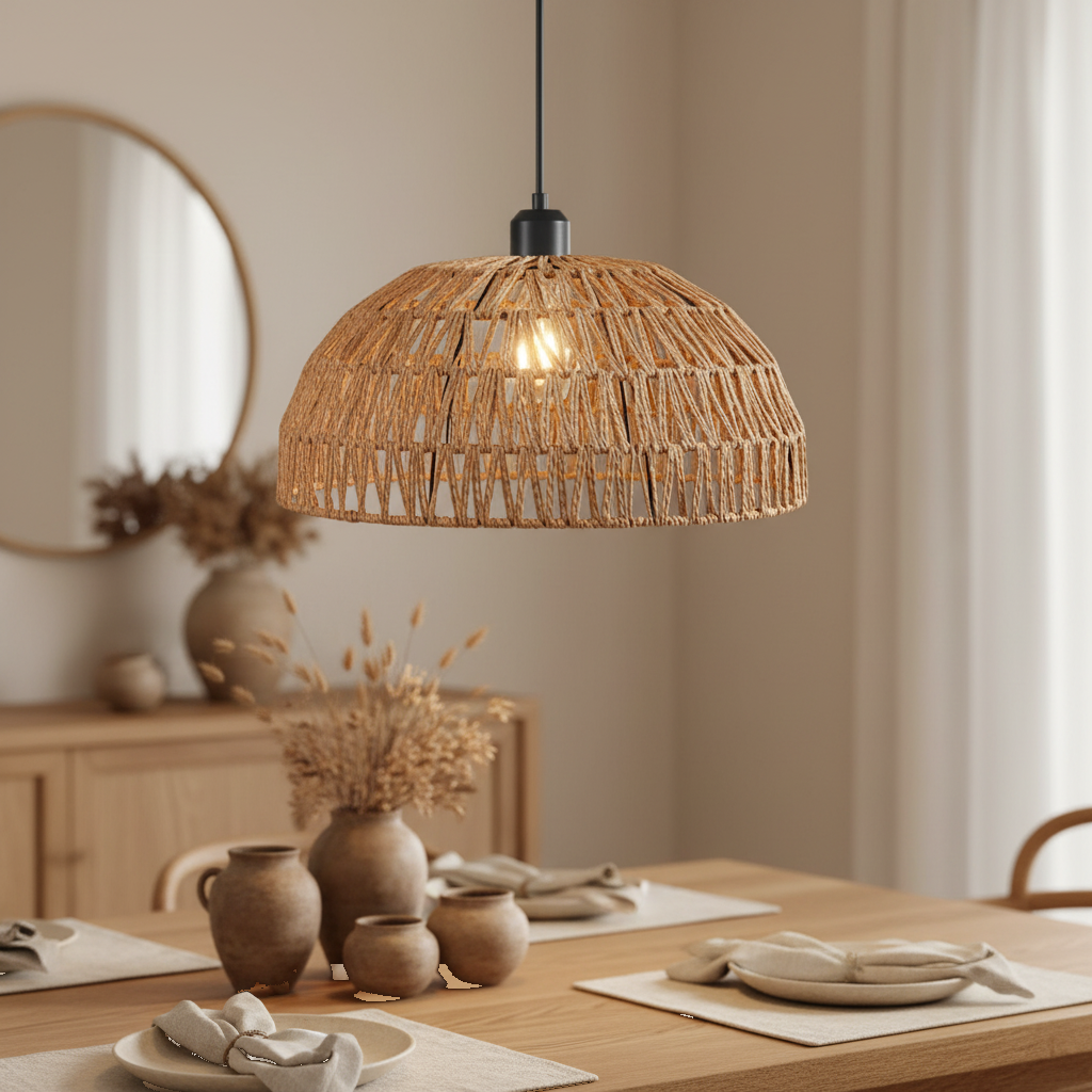 Suspension Corde Tressée Dôme Bohème Naturel 30cm mise en ambiance dans un intérieur