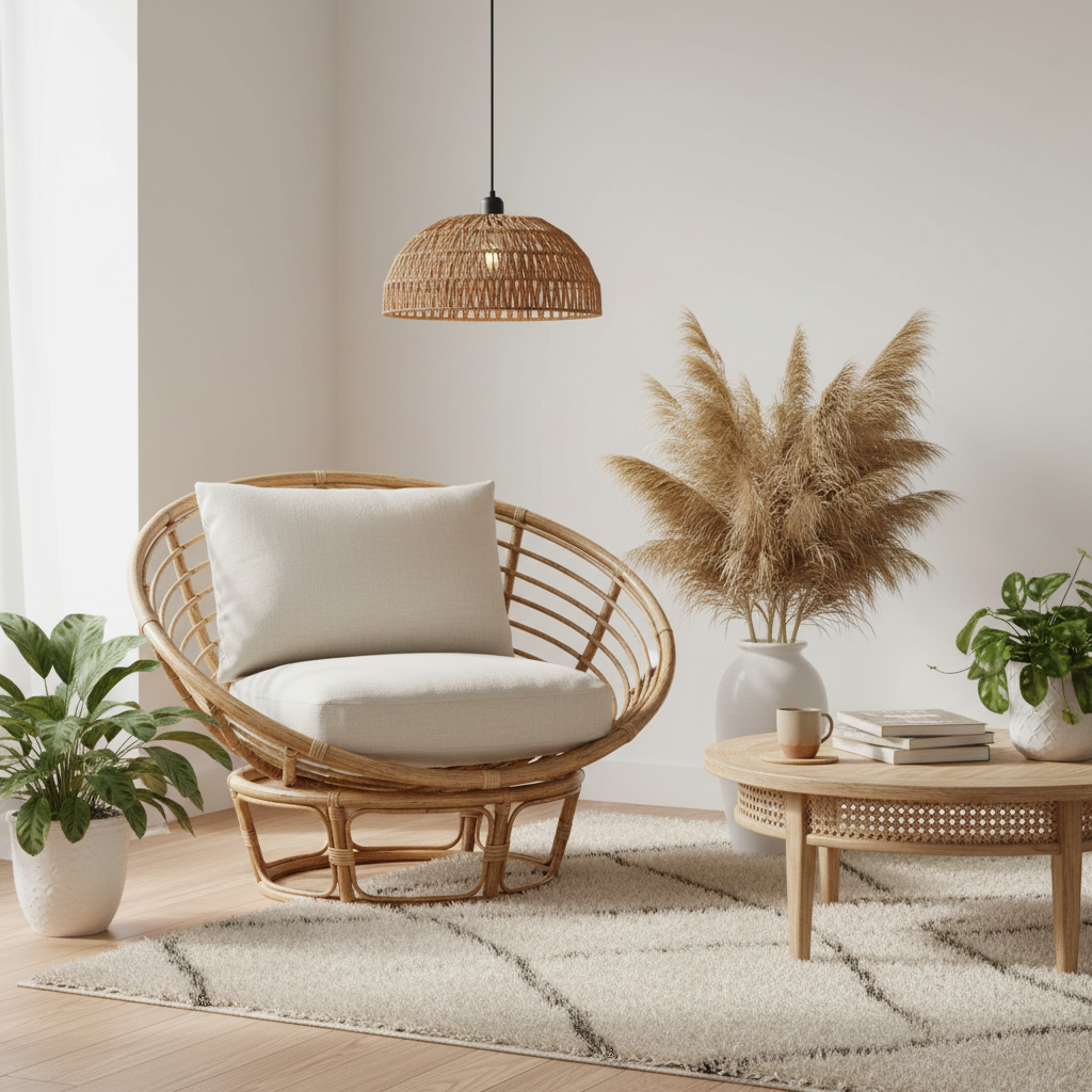 Suspension Corde Tressée Dôme Bohème Naturel 30cm en situation décorative